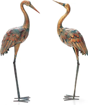 Produktbild von Kranich-Gartenstatue 2 Stück Set, Kranichskulptur Metall, Vogelskulptur Kranich, Outdoorskulptur für Garten Balkon Terrasse Hinterhof, Hoehe 86cm&85cm (Kranich)