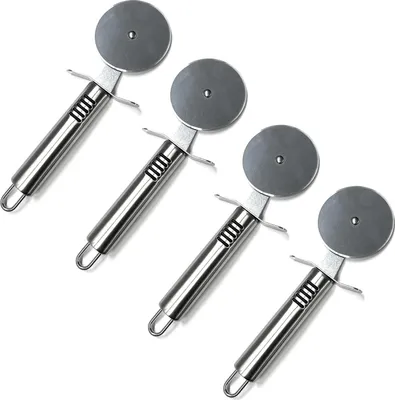 Produktbild von 4er Set Pizzaschneider Edelstahl Pizzaroller Pizzarad Ø 7 cm Pizzamesser Pizza Roller Schneider Messer Pizzacutter