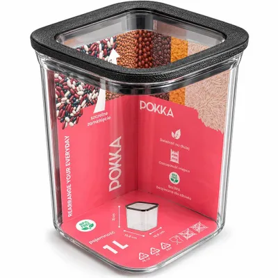 Obrázek produktu pro KONTEJNER/ORGANIZÁTOR NA POTRAVINY POKKA, PRO Sypké produkty, ČERNÁ barva, styl LOFT, objem 1 litr