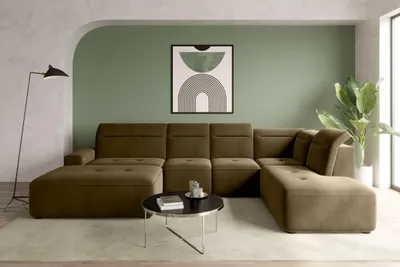 Produktbild von 99rooms Elvaro Wohnlandschaft Velours PALLADIUM Olive Links mit Sitztiefenverstellung