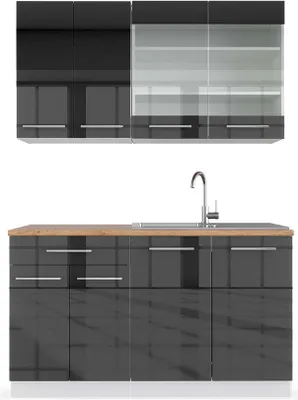 Produktbild von Singleküche Vicco Fame-Line Anthrazit Hochglanz/Weiß 140 cm , AP Eiche, Model 42496