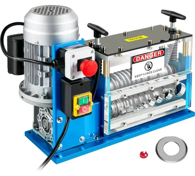 Productafbeelding van VEVOR 370W elektrische kabelstripper. Geschikt voor het strippen van koperdraad. Strippdiameter: 1,5-38 mm. Stripsnelheid: 30 m/min. Lemetdikte: 2,8 mm. 11 kanalen, 10 messen, gewicht: 25 kg