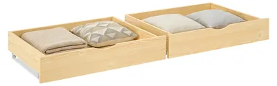 Image de 2 Tiroirs de Lit Boîte de rangement pour lit avec roulettes naturel Coffre de lit Bois Bac de rangement