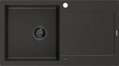 Image de Mexen Leo Evier 1 bac en granit avec égouttoir 900 x 500 mm, Noir/Or métal, siphon Noir - 6501901010-75-B