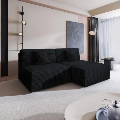 Produktbild von Masseno Ecksofa FIORO mit Schlaffunktion L-Form, Sofa mit Bettkasten, Wohnzimmersofa, Couch, Soffa, Bettsofa, Couchgarnitur- Schwarz, TILIA 100