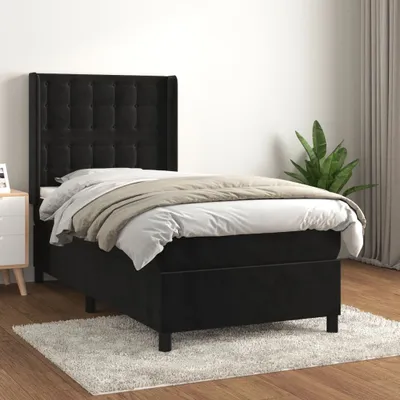 Image de vidaXL Lit boxspring avec matelas noir 80x200 cm velours - Lit boxspring - Lits boxspring - Meubles de chambre à coucher