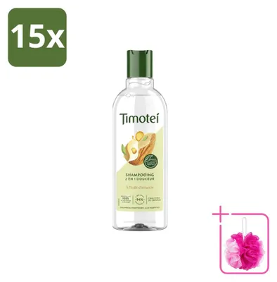 Immagine prodotto di 15 flaconi di shampoo Timotei 2in1 con olio di mandorle, adatto a tutti i tipi di capelli, da 300 ml - Confezione risparmio - 15 pezzi