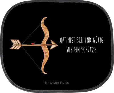 Produktbild von Mr. & Mrs. Panda Sonnenschutz Auto Sternzeichen Schütze - Schwarz - Geschenk, Seitenscheibe, Schützenfest, Geburtstag November, saugnapf, Sonnenblende, pkw, Dezember