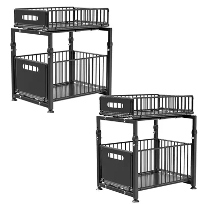 Image de Étagère de rangement pour armoire de cuisine, hauteur réglable, tiroirs coulissants, noir, lot de 2