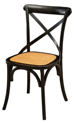 Produktbild von Stuhl Cross aus Massivholz und Sitzfläche aus Rattan in antikem Schwarz