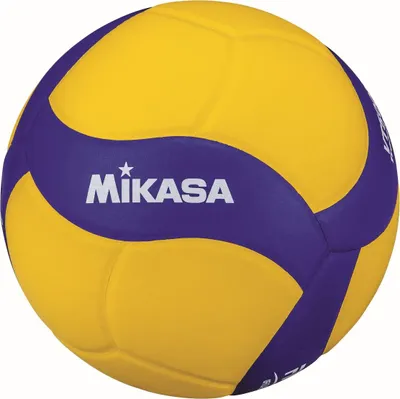 A Mikasa volleyball is shown against a white background.