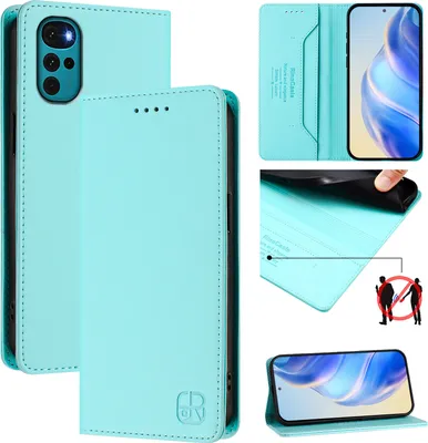 Produktbild von Lederhülle für Motorola Moto G22 Hülle Flip Brieftasche Kartenfächern Ständer Schutzhülle Türkis