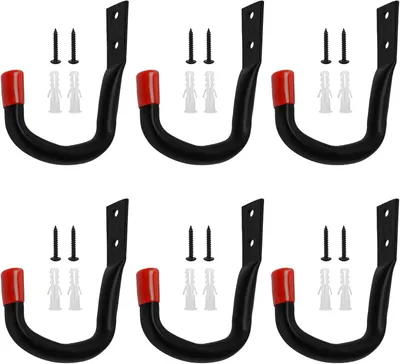 Imagen del producto de Ganchos metálicos para garaje, juego de 6 unidades, para fijación en la pared, ideales para herramientas y bicicletas