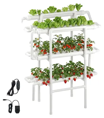 Immagine prodotto di Sistema di coltivazione idroponica VEVOR, a 3 livelli, 90 posti, sistema di coltivazione con tubi in UPVC dotato di timer per l'irrigazione, tubi opachi, torre idroponica per ortaggi, frutta ed erbe aromatiche