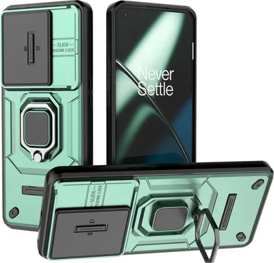 Produktbild von Hülle für OnePlus 11 Dual Layer Handyhülle Schiebe Kamera Schutz und Ringhalter Ständer Grün