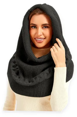Produktbild von Damen Schal Balaclava Wintermütze - Gestrickte Sturmhaube mit Kapuzenschal - Warm & Weich