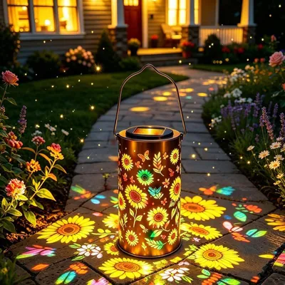 Solar-Gartenlaterne Sonnenblume, bunt, Metall, IP65, hängend