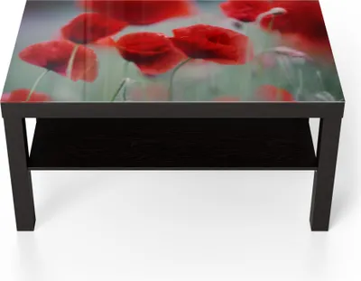 Produktbild von DEQORI Couchtisch 90x55 cm Schwarz 'Mohnblütenzauber' Glas Beistelltisch Glastisch modern