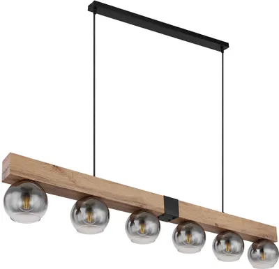 Produktbild von Hängeleuchte Holzoptik, Metall schwarz, 6x E27, H 120 cm