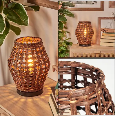 Produktbild von Argenta Tischlampe aus Metall/Rattan in Schwarz/Braun im Vintage/Boho-Design