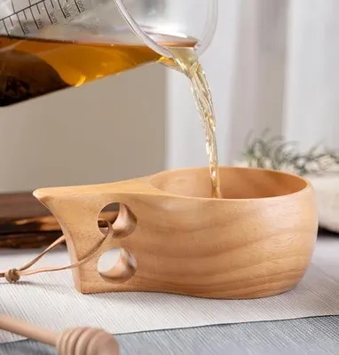 Produktbild von Holztasse Holztassen 200ml, Kuksa Holztasse Kaffeetasse aus Holz, Natürlicher Holzbecher Kuksa Tassen Holz Tragbar für Wandern, Camping oder als Geschenk