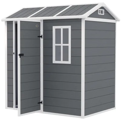 Obrázok produktu pre Plastová záhradná búda Outsunny 2,1 m² 186 x 130 x 199 cm, sivá