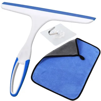 Produktbild von Mehrzweckabzieher - Mit Saugnapf-Haken und Handtuch - Für Badezimmer, Duschtüren, Fenster, Glas und Auto - 25,4 cm