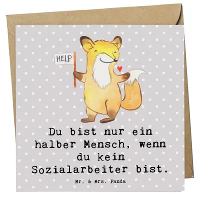 Produktbild von Mr. & Mrs. Panda faltkarte Sozialarbeiter Herz - Grau Pastell - Geschenk, Glückwunschkarte, doppelkarte, Grußkarte, anlasskarte, Klappkarte