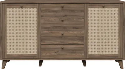 Produktbild von Furniture24 Kommode 159 Cm Glenkeen Glkk232 Sideboard - Valencia Eiche / Wiener Rattangeflecht