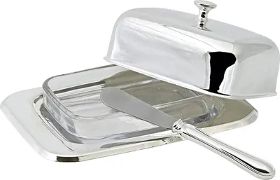 Produktbild von Botervloot Mista (für 250 g) aus Silber und Glas - Butterglocke inkl. Buttermesser - Schale, Dose, Box für Butter - Butterglocke mit Deckel, Aufbewahrung mit Deckel, verschließbare Box als Geschenk