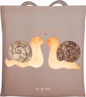 Produktbild von Mr. & Mrs. Panda Baumwolltasche Schnecken Liebe - Braun Pastell - Geschenk, Große, Freundin, Zufrieden, glücklich, Jutetasche, Laptoptasche, Tote Bag, Verliebt, Tasche