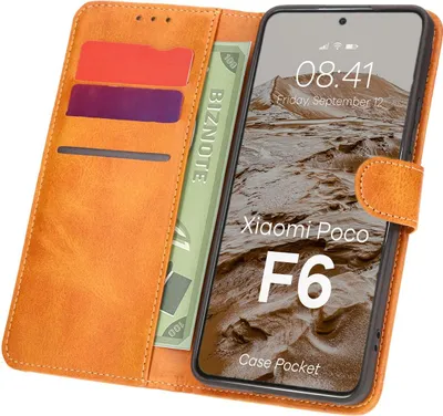 Produktbild von Bizon Case Pocket Flip Case für Xiaomi Poco F6, Braun
