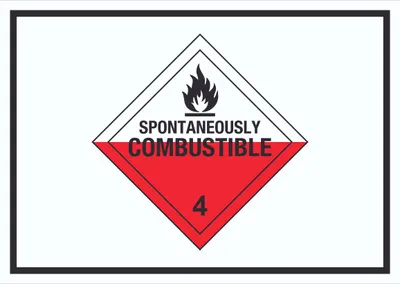 Produktbild von Schild Selbstentzündliche Stoffe Symbol Spotaneously Combustible A6 Rückseite selbstklebend