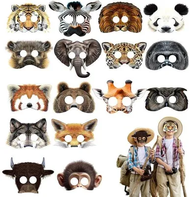 Produktbild von Tierschminkmasken-Sets für Kinder - 16 Stück - Papier - Tiermotive - Party - Spielzeug für Klassenfeste und Fotos