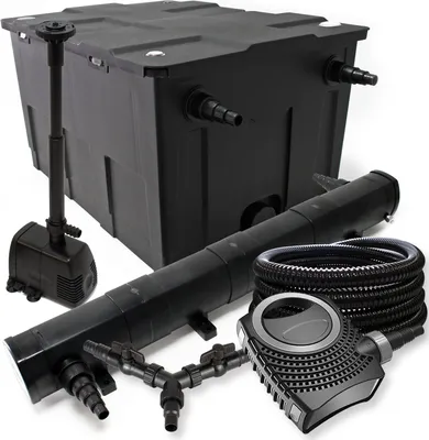 Produktbild von SunSun Komplettset: CBF-550 Teichfilter bis 60000 L Teichfilteranlage, NEO10000 Teichpumpe 10000l/h 80W, CUV-272 Teichklärer 72W, 25m Teichschlauch 25 mm, HJ-943 Springbrunnen 800l/h 16W, Y-Verteiler