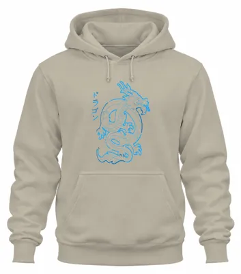 Produktbild von Japanischer Drache Neon Blau Katakana ドラゴン Cyberpunk Hoodie Kapuzenpullover, Natur, M