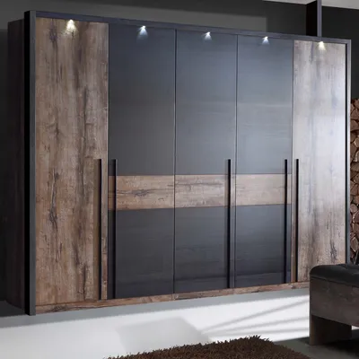 Produktbild von Kleiderschrank Bellevue in Eiche / Schlammeiche 5-türig inkl. LED Beleuchtung 261 x 220 cm