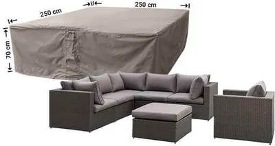Produktbild von Raffles Covers Schutzhülle für Lounge Gartenmöbel 250 x 250 H: 70 cm | Atmungsaktiv | Wasserdicht | UV-beständig | Doppelnähte | Elastischer Kordelzug