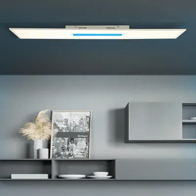 Produktbild von BRILLIANT modernes LED Panel Aufbaupaneel ODELLA | 120x30cm | Dimmbare Deckenlampe mit RGB-Centerlight und Fernbedienung | Metall/Kunststoff