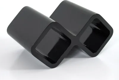 A black, high-gloss wine rack with two cube-shaped compartments, shown on a white background.