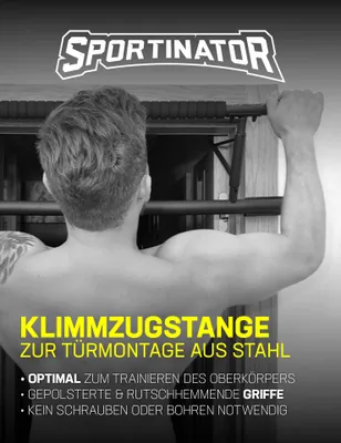 Produktbild von SPORTINATOR Klimmzugstange Türrahmen STR-56 Stahl ca. 100x27x34 cm faltbar ohne Bohren Schrauben rutschhemmende gepolsterte Griffe 20cm mehr Bewegungsfreiheit Öse für Boxsack