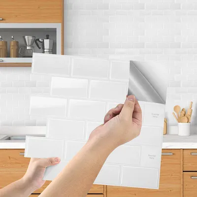 Immagine prodotto di Adesivi per piastrelle Eikuavons, 30,5x30,5 cm, set da 10, pellicola adesiva decorativa, piastrelle autoadesive bianche per cucina, bagno, soggiorno e altre stanze