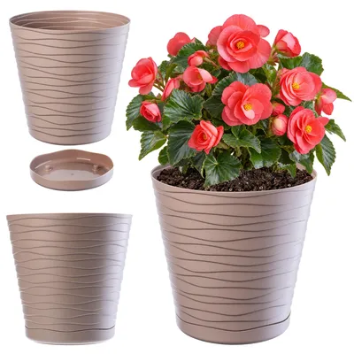 Obrázek produktu pro KADAX květináč s podšálkem "Greve", květináč, plastový květináč, květináč, kulatý, 13 cm, béžový
