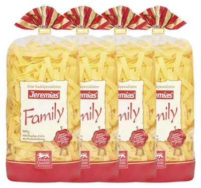 Productafbeelding van Jeremias Familie Pasta, 8 mm breed, met verse eieren, 500g, 4-stuks verpakking