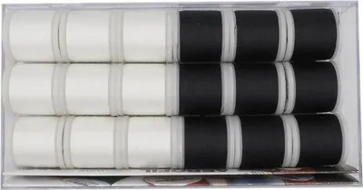 Produktbild von Madeira 18er Garnbox Aerofil 120 Allesnäher schwarz/weiß 18 x 200m