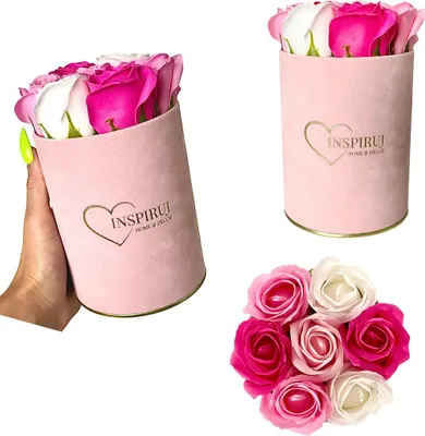 Produktbild von Flowerbox Inspiruj - Rosa Box mit Seifenrosen - Nr. 11 Mix aus Fuchsia und Pink
