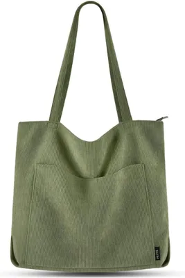 Produktbild von Prite Handtasche Damen Tote Bag Shopper Cord Beuteltasche Grün