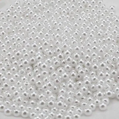 Produktbild von 1000 Stück, 6 mm, weiße, runde Perlmutt-Perlen – Satinschlaufen-Perlen für kreative Bastelarbeiten – Schmuck für Halsketten, Armbänder, Ohrringe und Ringe