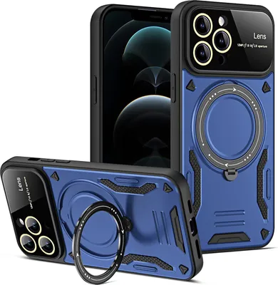 Produktbild von Rüstung Handyhülle für iPhone 12 Pro Dual-Layer Magnetisches Ringhalter Ständer Magsafe Hülle Blau