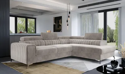 Zdjęcie produktu dla Narożnik Laurence z funkcją spania i pojemnikiem na pościel – stylowy element wystroju Twojego salonu